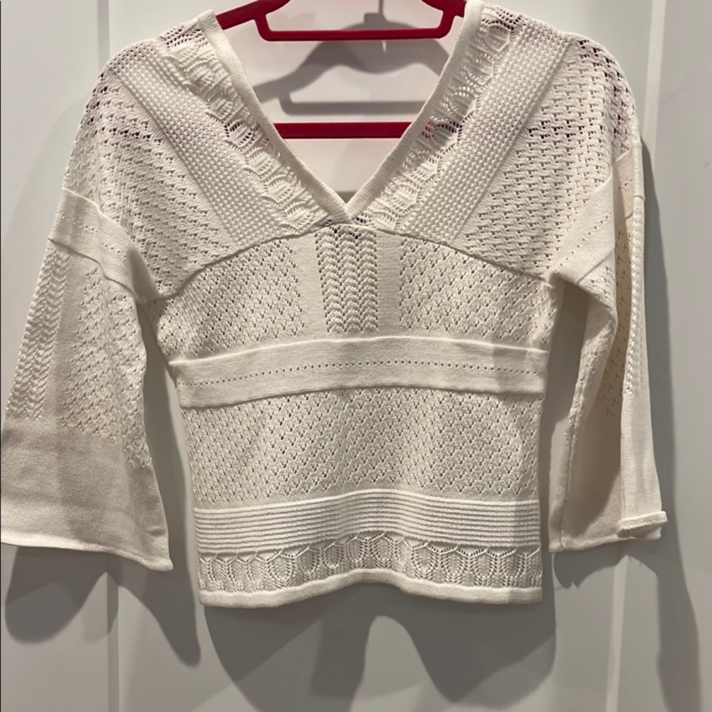 Fox 1 Cream Cropped Blouse with 3/4 Sleeves